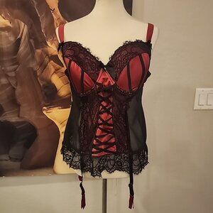 Y2K Lovehoney Lace Padded Boned Corset Top Pink  Black Size 1x 2x Garter